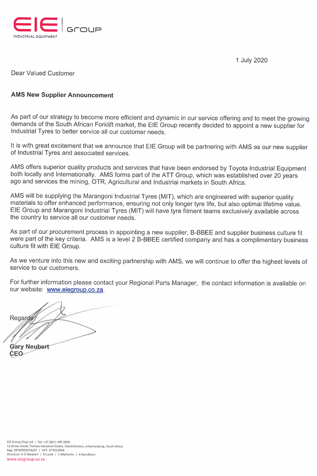 AMS New Supplier Announcement